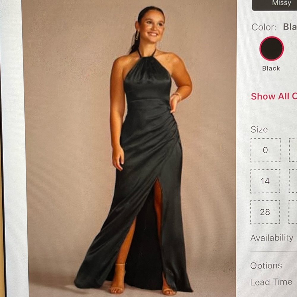 Tie-Neck Charmeuse Halter Black Dresss